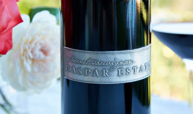 Closeup of the Caspar Estate Cabernet Sauvignon wine label