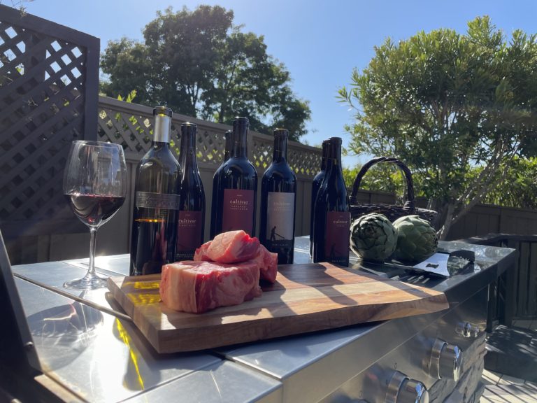 Father's Day BBQ with meat and wine