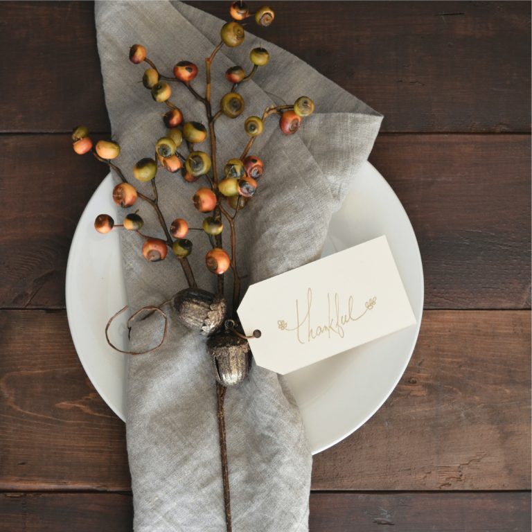 Napkin place setting with twigs and branches to create a nice decorative feel