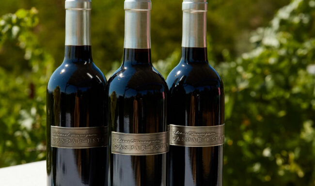 Three bottles of Caspar Estate wine