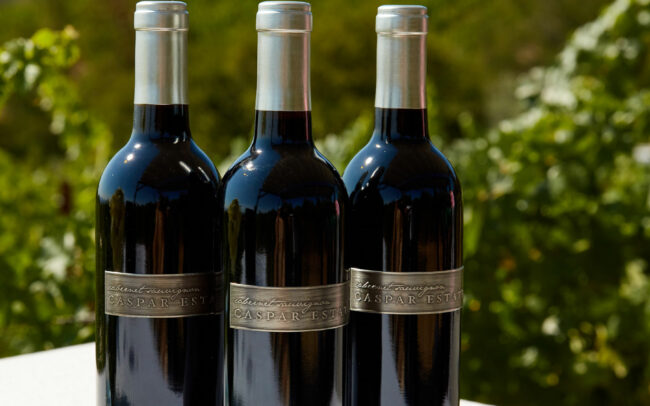 Three bottles of Caspar Estate wine